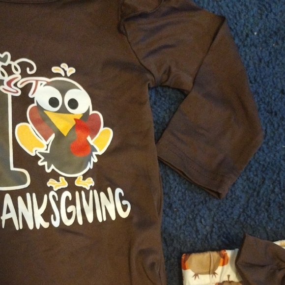 Thanksgiving Baby Outfit with Brown Top and Printed Pants - Picture 5 of 12